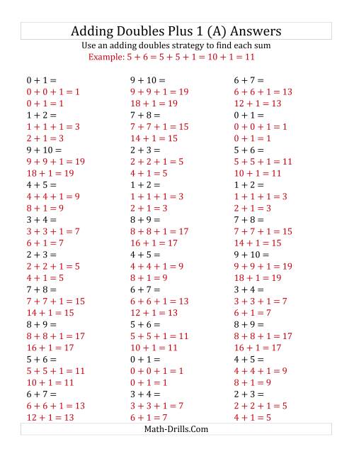 The Adding Doubles Plus 1 (Small Numbers) (A) Math Worksheet Page 2