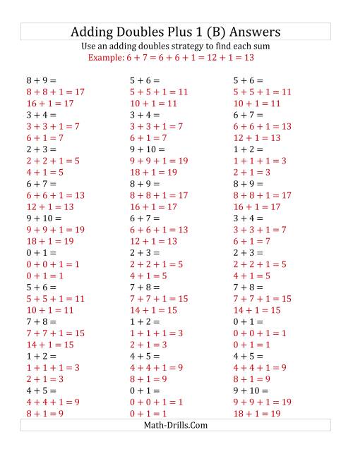 The Adding Doubles Plus 1 (Small Numbers) (B) Math Worksheet Page 2