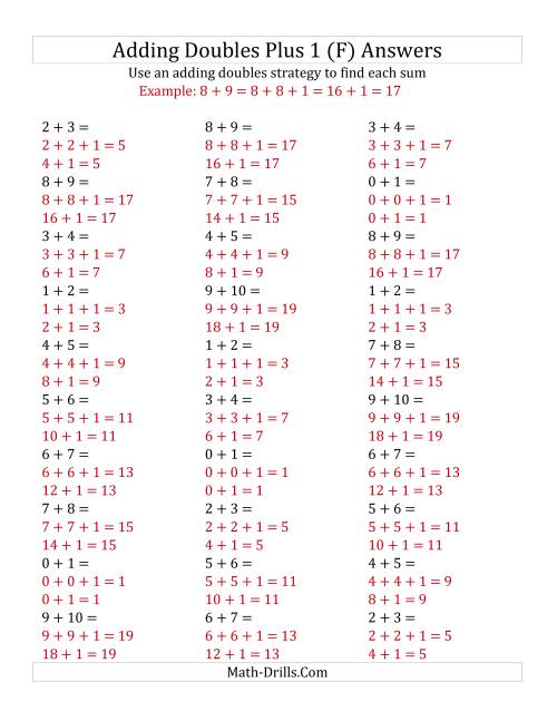 The Adding Doubles Plus 1 (Small Numbers) (F) Math Worksheet Page 2