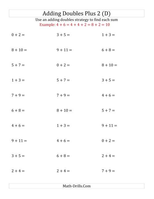 The Adding Doubles Plus 2 (Small Numbers) (D) Math Worksheet