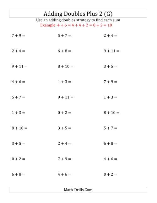 The Adding Doubles Plus 2 (Small Numbers) (G) Math Worksheet
