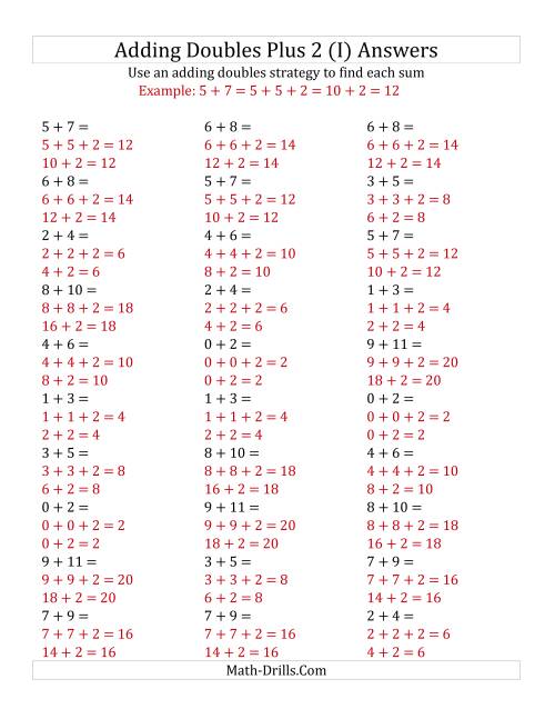 The Adding Doubles Plus 2 (Small Numbers) (I) Math Worksheet Page 2