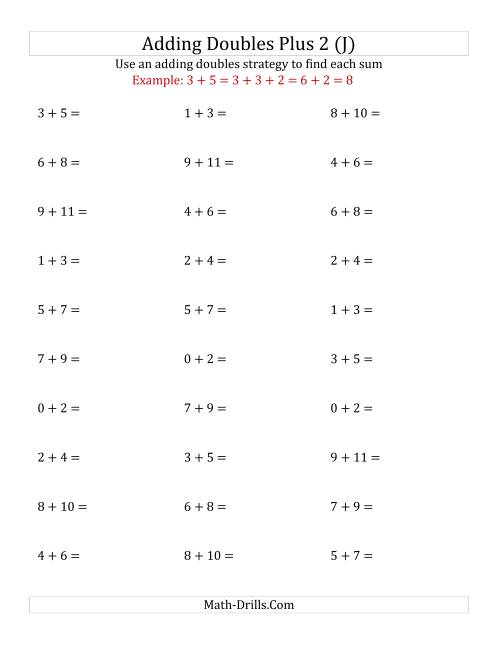 The Adding Doubles Plus 2 (Small Numbers) (J) Math Worksheet