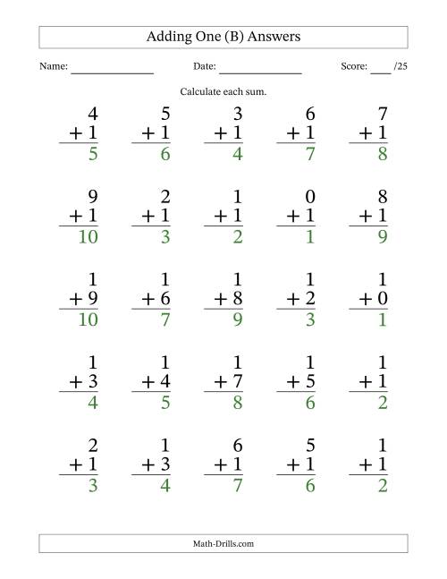 The Adding One to Single-Digit Numbers – 25 Large Print Questions (B) Math Worksheet Page 2