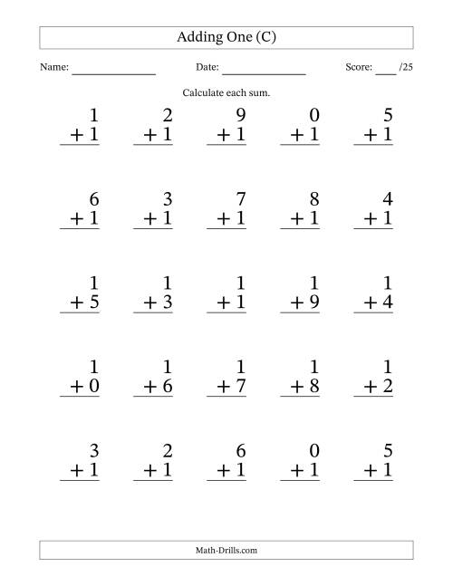 The Adding One to Single-Digit Numbers – 25 Large Print Questions (C) Math Worksheet