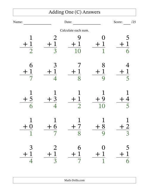 The Adding One to Single-Digit Numbers – 25 Large Print Questions (C) Math Worksheet Page 2