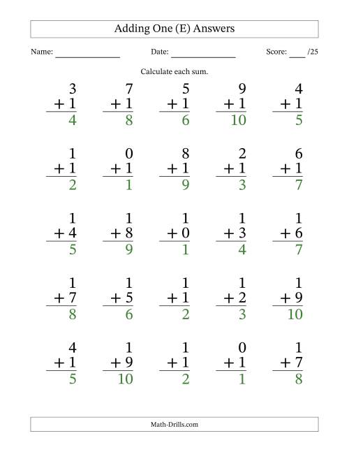The Adding One to Single-Digit Numbers – 25 Large Print Questions (E) Math Worksheet Page 2