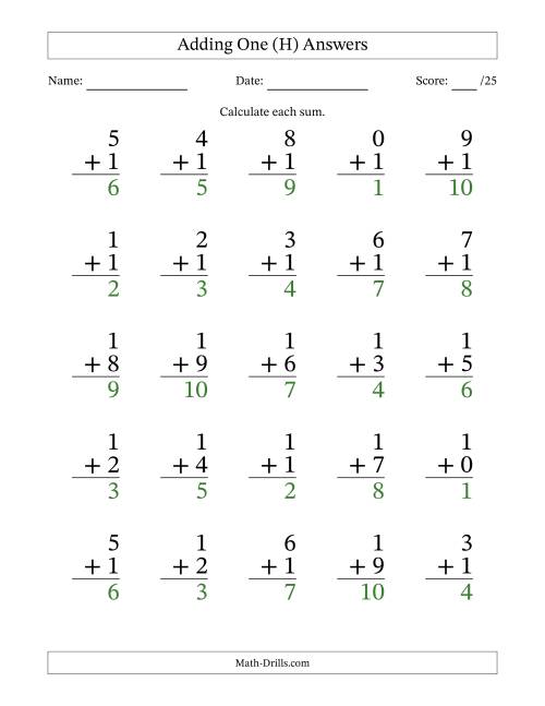The Adding One to Single-Digit Numbers – 25 Large Print Questions (H) Math Worksheet Page 2