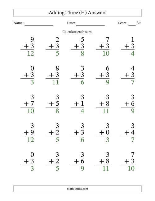 The 25 Adding Threes Questions (H) Math Worksheet Page 2