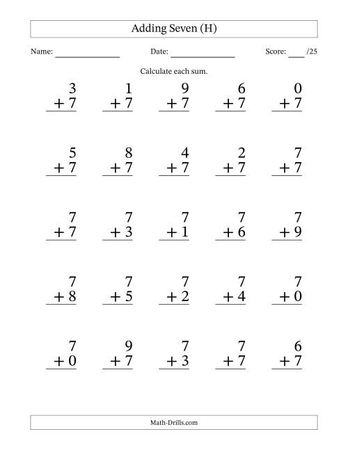The 25 Adding Sevens Questions (H) Math Worksheet