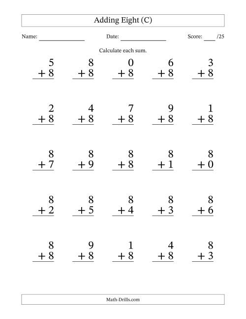 The 25 Adding Eights Questions (C) Math Worksheet