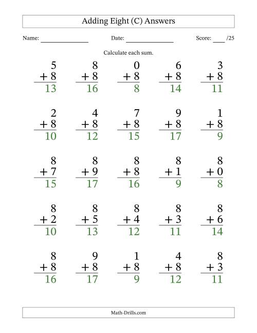 The 25 Adding Eights Questions (C) Math Worksheet Page 2