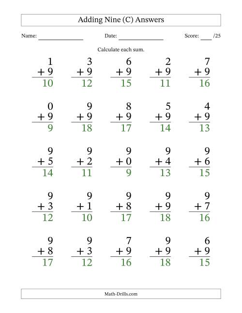 The 25 Adding Nines Questions (C) Math Worksheet Page 2