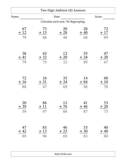 The Two-Digit Addition With No Regrouping – 25 Questions (B) Math Worksheet Page 2