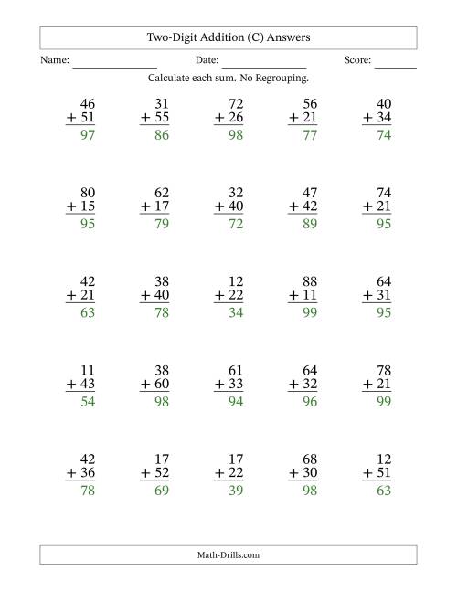The Two-Digit Addition With No Regrouping – 25 Questions (C) Math Worksheet Page 2