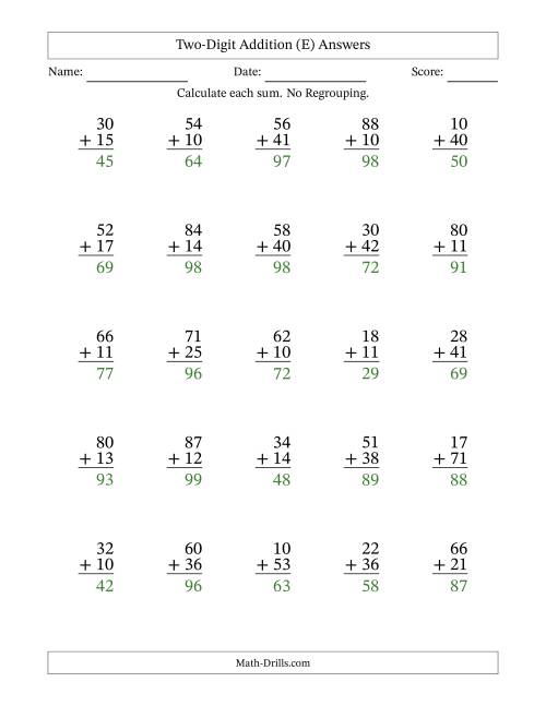 The Two-Digit Addition With No Regrouping – 25 Questions (E) Math Worksheet Page 2