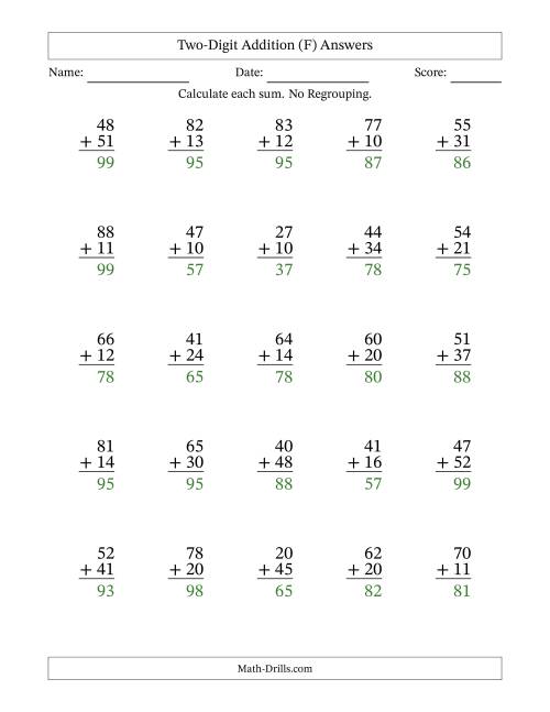 The Two-Digit Addition With No Regrouping – 25 Questions (F) Math Worksheet Page 2