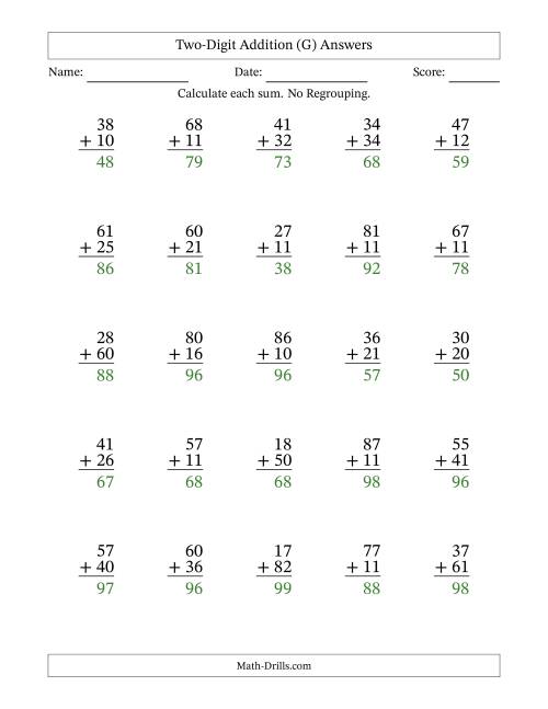 The Two-Digit Addition With No Regrouping – 25 Questions (G) Math Worksheet Page 2