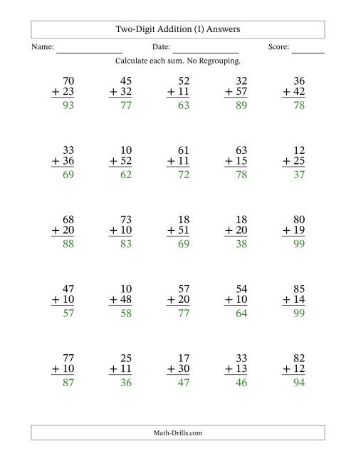 The Two-Digit Addition With No Regrouping – 25 Questions (I) Math Worksheet Page 2