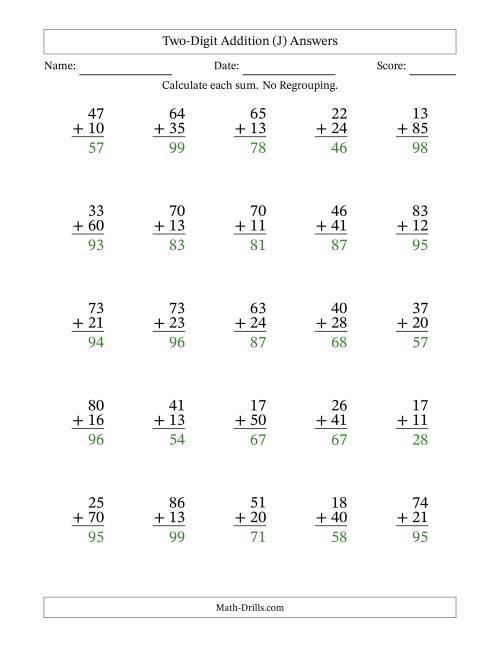 The Two-Digit Addition With No Regrouping – 25 Questions (J) Math Worksheet Page 2