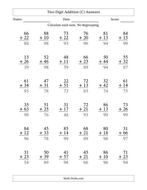 The Two-Digit Addition With No Regrouping – 36 Questions (C) Math Worksheet Page 2
