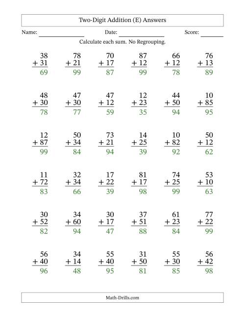 The Two-Digit Addition With No Regrouping – 36 Questions (E) Math Worksheet Page 2