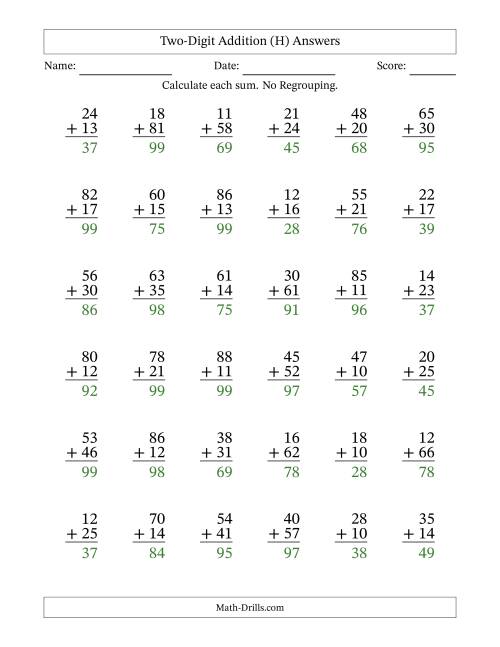 The Two-Digit Addition With No Regrouping – 36 Questions (H) Math Worksheet Page 2