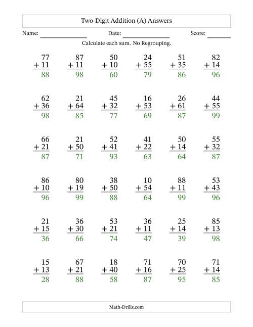 The Two-Digit Addition With No Regrouping – 36 Questions (All) Math Worksheet Page 2