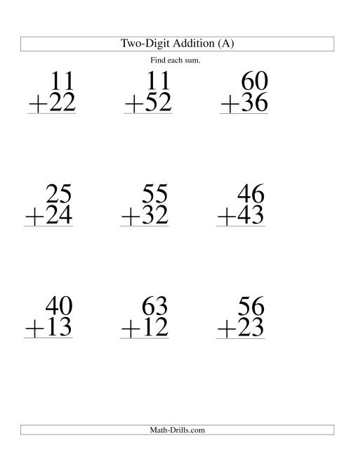 Two Digit Addition No Regrouping Large Print 