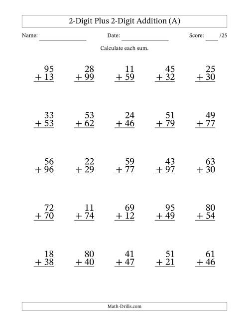 2-Digit Plus 2-Digit Addition with SOME Regrouping (A)