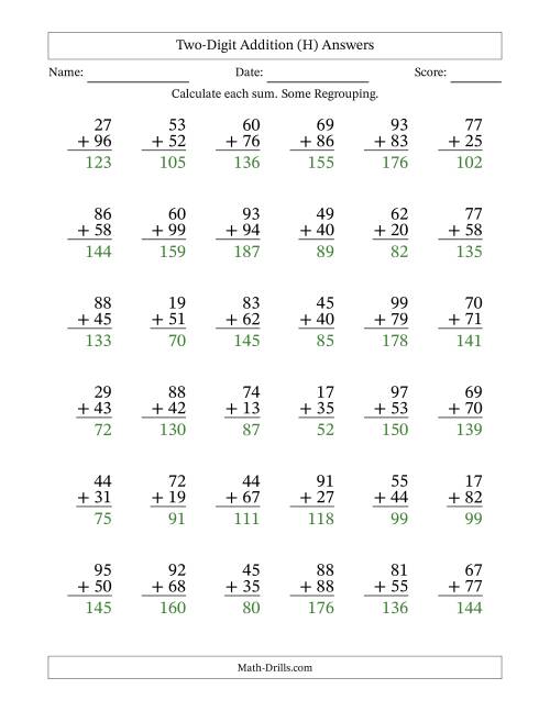 The Two-Digit Addition With Some Regrouping – 36 Questions (H) Math Worksheet Page 2