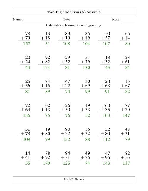 The Two-Digit Addition With Some Regrouping – 36 Questions (All) Math Worksheet Page 2