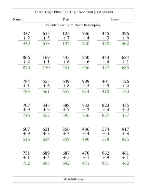 The Three-Digit Plus One-Digit Addition With Some Regrouping – 36 Questions (I) Math Worksheet Page 2
