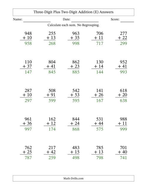 The 3-Digit Plus 2-Digit Addition with NO Regrouping (E) Math Worksheet Page 2