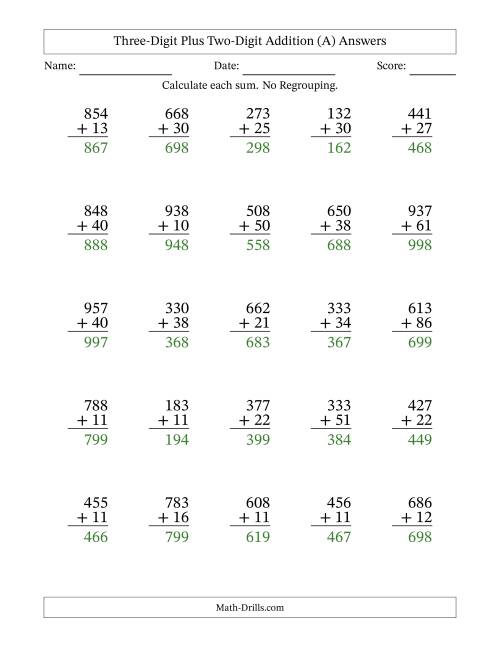 The 3-Digit Plus 2-Digit Addition with NO Regrouping (All) Math Worksheet Page 2