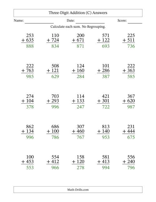 The 3-Digit Plus 3-Digit Addition with NO Regrouping (C) Math Worksheet Page 2