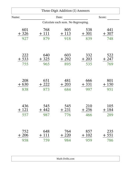 The 3-Digit Plus 3-Digit Addition with NO Regrouping (I) Math Worksheet Page 2