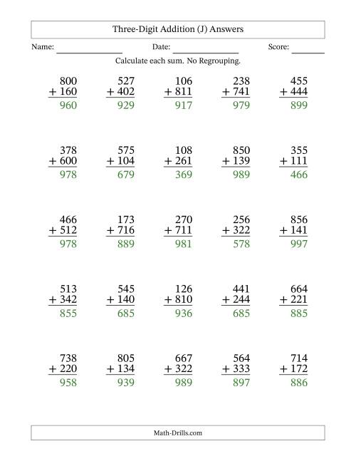 The 3-Digit Plus 3-Digit Addition with NO Regrouping (J) Math Worksheet Page 2