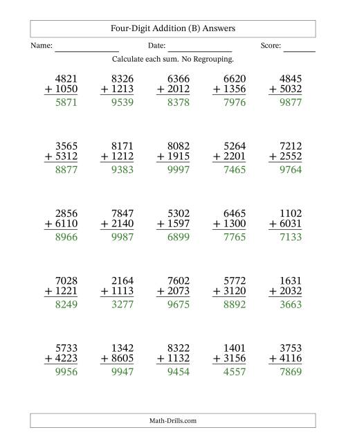 The 4-Digit Plus 4-Digit Addition with NO Regrouping (B) Math Worksheet Page 2