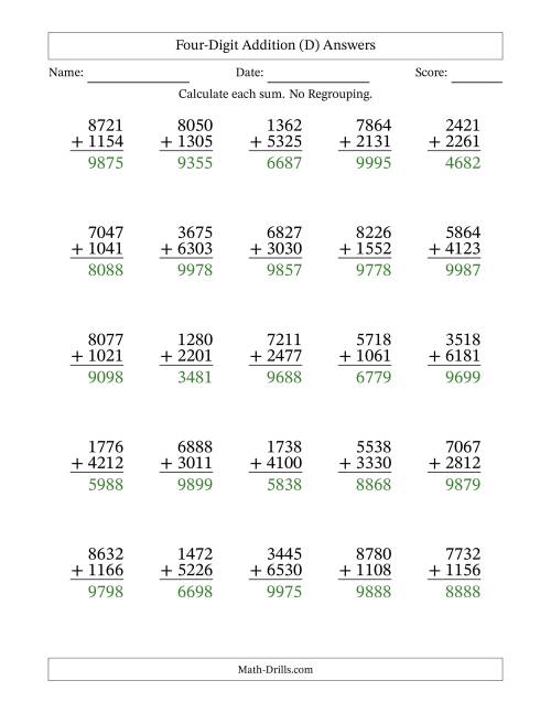 The 4-Digit Plus 4-Digit Addition with NO Regrouping (D) Math Worksheet Page 2