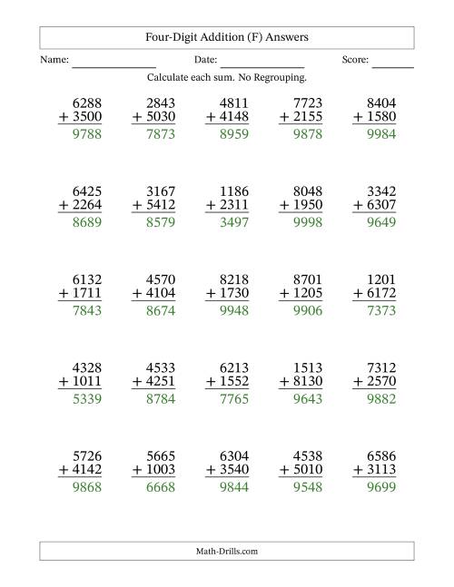 The Four-Digit Addition With No Regrouping – 25 Questions (F) Math Worksheet Page 2