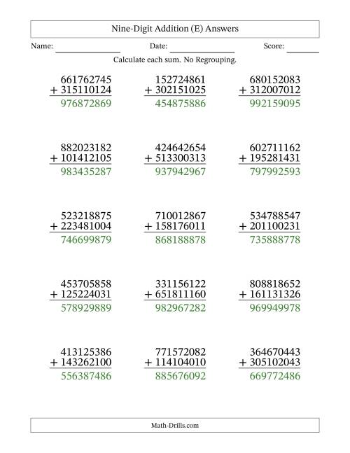 The 9-Digit Plus 9-Digit Addition with NO Regrouping (E) Math Worksheet Page 2