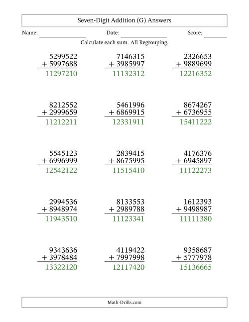 The 7-Digit Plus 7-Digit Addtion with ALL Regrouping (G) Math Worksheet Page 2