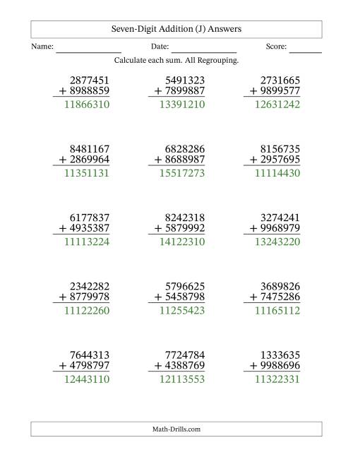 The 7-Digit Plus 7-Digit Addtion with ALL Regrouping (J) Math Worksheet Page 2
