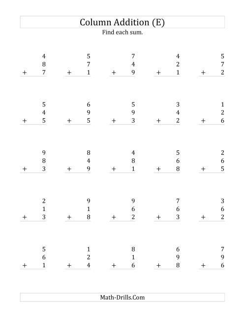 The Adding Three One-Digit Numbers (E) Math Worksheet