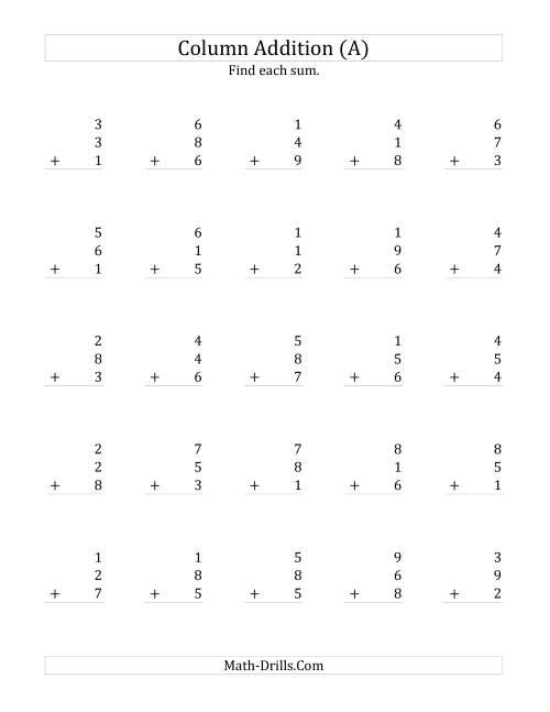The Adding Three One-Digit Numbers (All) Math Worksheet