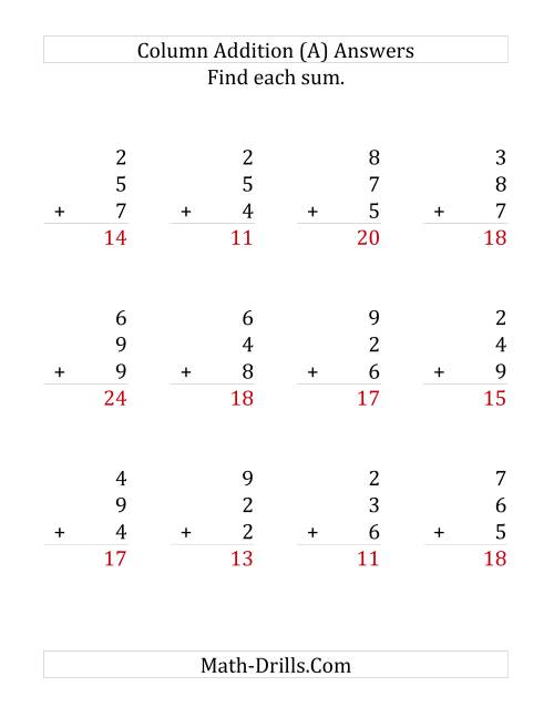 The Adding Three One-Digit Numbers (Large Print) Math Worksheet Page 2