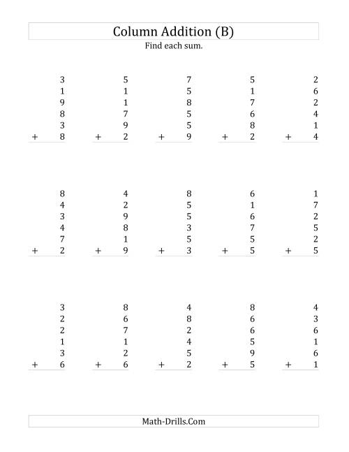 The Adding Six One-Digit Numbers (B) Math Worksheet