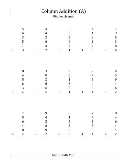 The Adding Six One-Digit Numbers (All) Math Worksheet