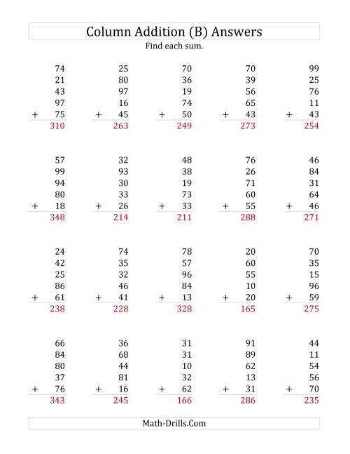 The Adding Five Two-Digit Numbers (B) Math Worksheet Page 2